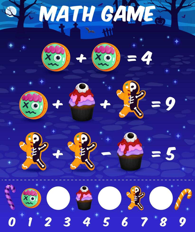 matemática jogos planilha com desenho animado dia das Bruxas doces 26365538  Vetor no Vecteezy